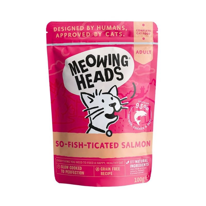 MEOWING HEADS So-Fish-Ticated Salmon Konservai Katėms Lašiša Vištiena Jautiena 10x100g