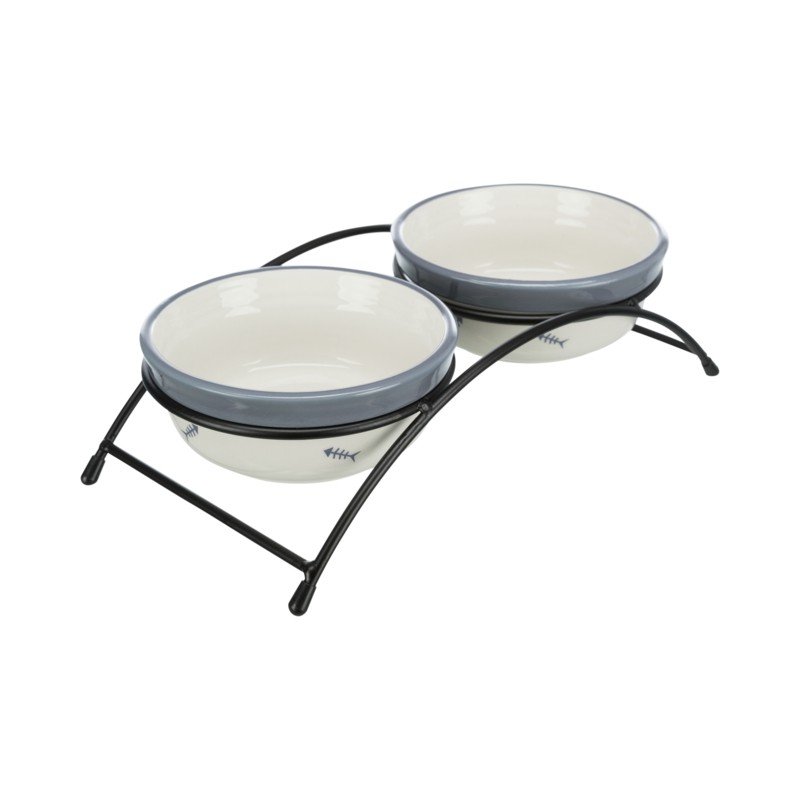 TRIXIE Dubenėlių kompl. keramika-metal. 2x0.3 l ø 12 cm-26x7x14 cm balta-mėlyna