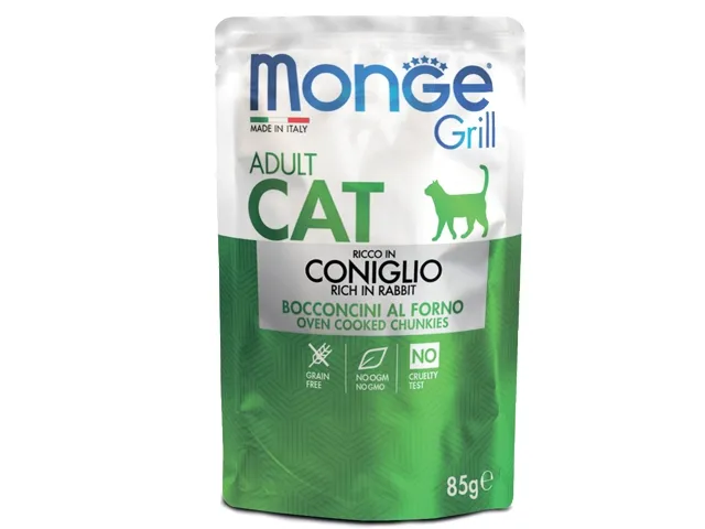 Monge GRILL Adult konservai katėms su triušiena 12x85g
