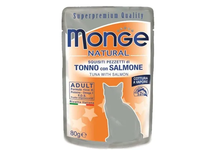 Monge Natural konervai suaugusioms katėms tunas lašiša želėje 12x80g