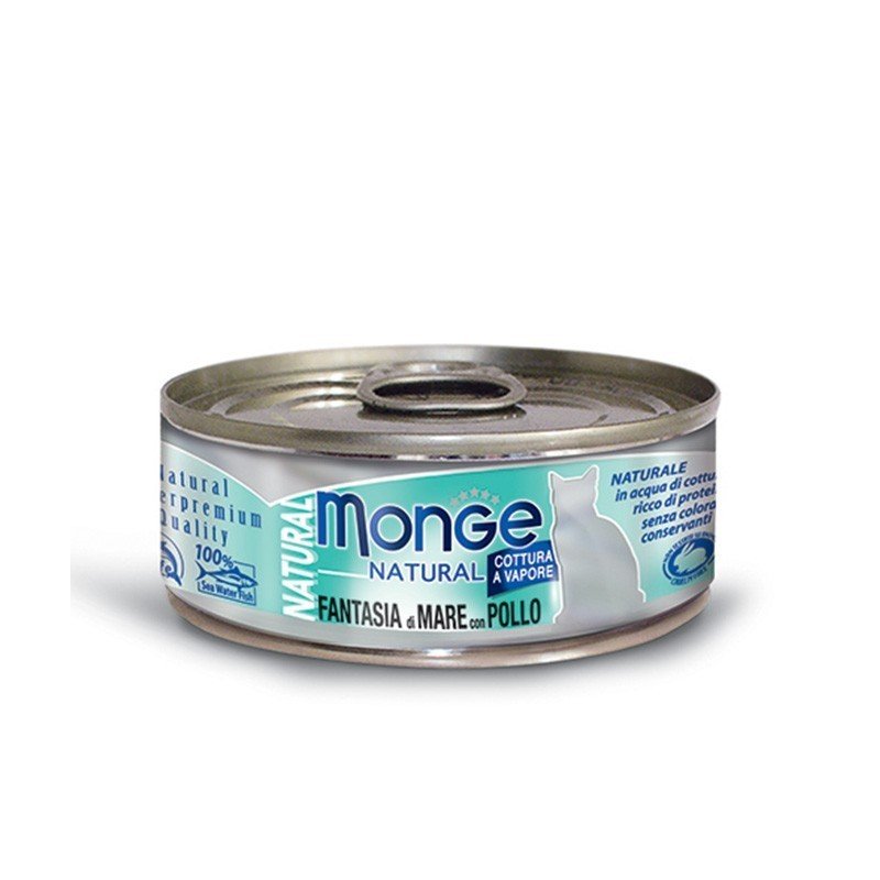Monge kons. pašaras katėms su gardžiomis jūros gėrybėmis ir vištiena 12x80g
