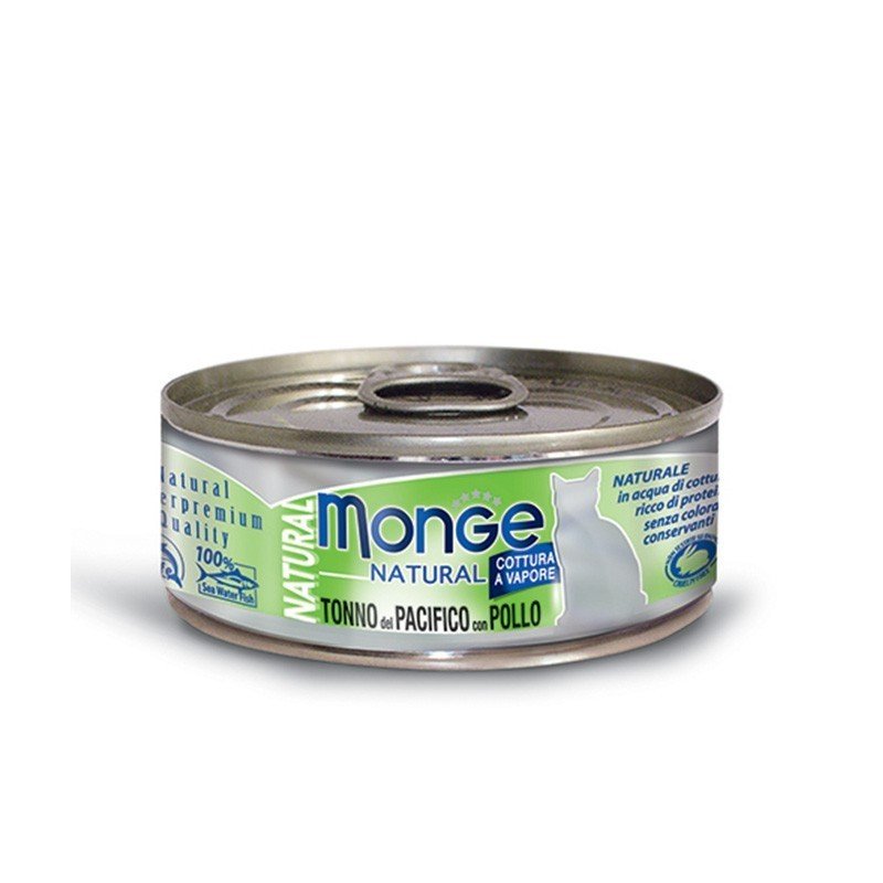 Monge kons. pašaras katėms su tuno ir vištienos gabalėliais savo sultyse 12x80g