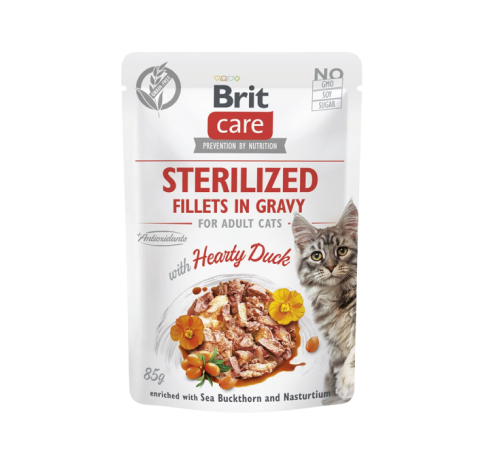 Brit Care Cat Sterilized konservai katėms Fillets in Gravy Hearty Duck 24x85g