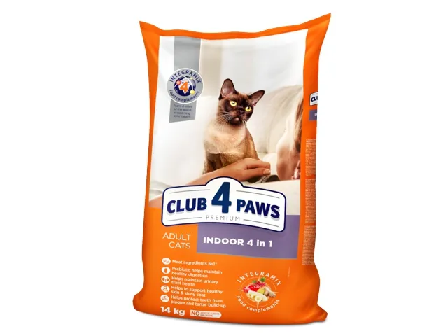 CLUB 4 PAWS Premium visavertis maistas suaugusioms katėms gyvenančioms patalpose „Indoor 4 in 1 14 kg