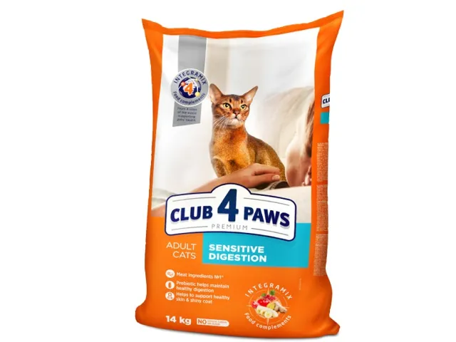 CLUB 4 PAWS Premium visavertis maistas suaugusioms katėms jautriam virškinimui SENSITIVE DIGESTION 14 kg