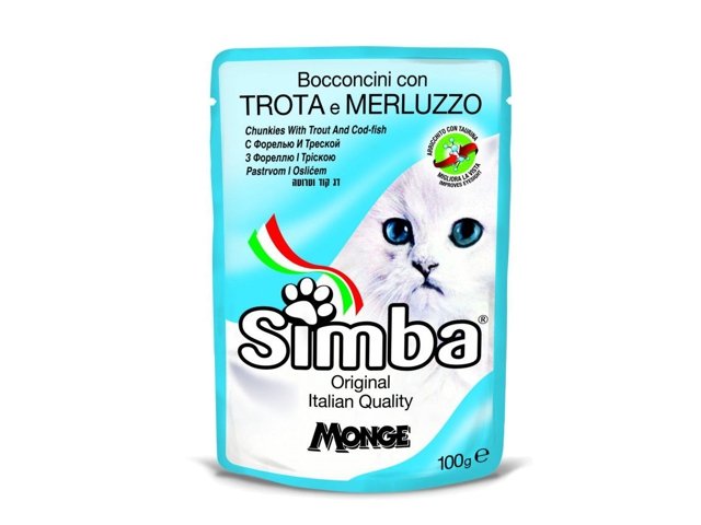 Simba konservuotas pašaras katėms su upėtakiu ir menke 12x100g