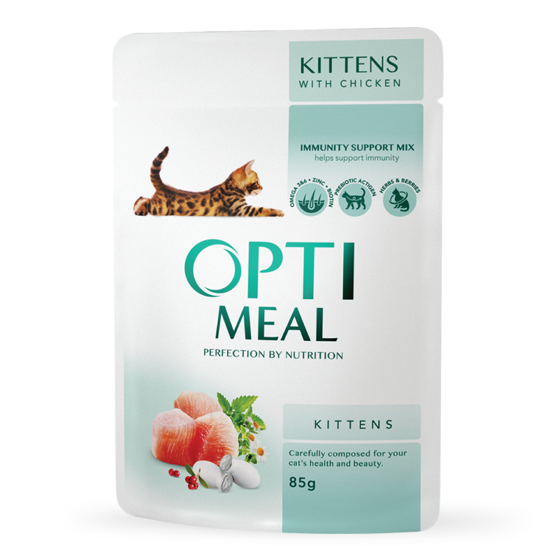 OPTIMEAL Visavertis konservuotas ėdalas kačiukams su vištiena 85g x 12 vnt