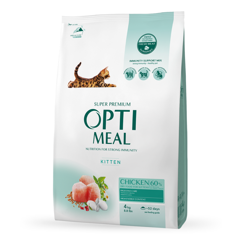 OPTIMEAL Visavertis sausas maistas kačiukams su vištiena 1.5 kg