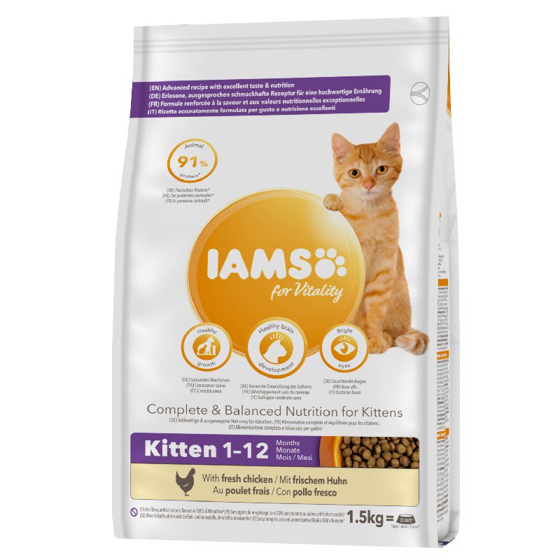 Iams Vitality Kitten Chicken sausas pašaras kačiukams, vištiena; 2kg, 10kg