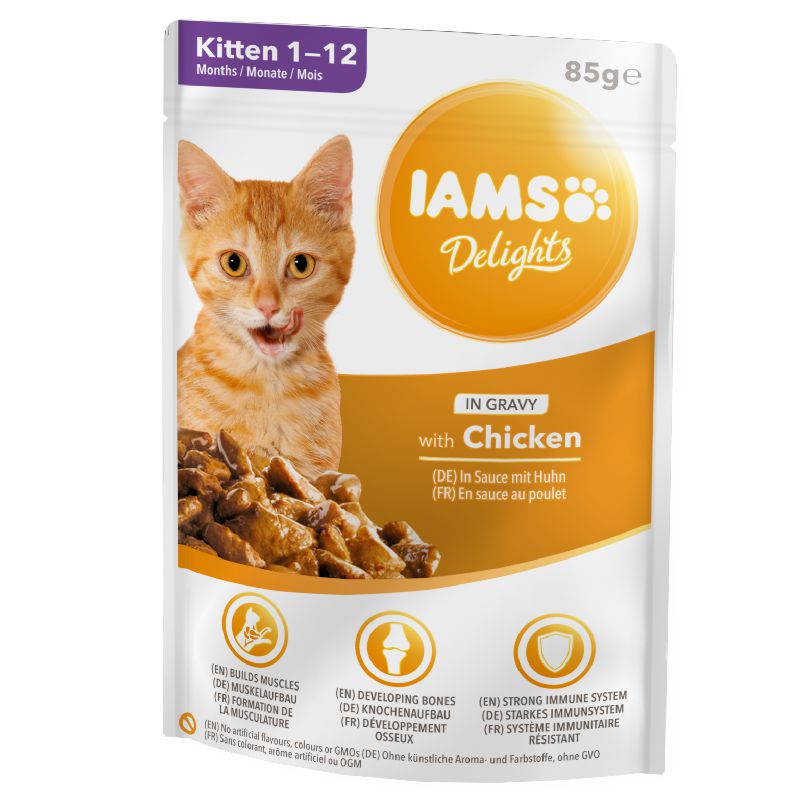 Iams Delights Kitten Chicken konservuotas pašaras kačiukams, vištiena; 85g