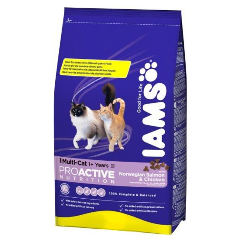 Iams Adult Cat Multicat sausas pašaras suaugusioms katėms, lašiša, vištiena; 15kg