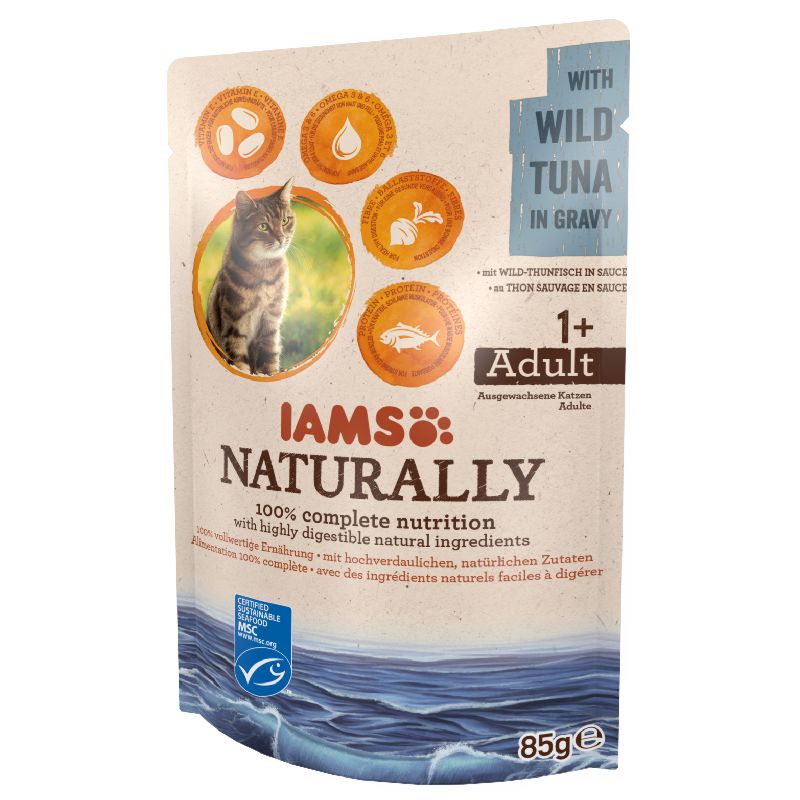 Iams Naturally Cat Wild Tuna konservuotas pašaras katėms, tuna; 85g