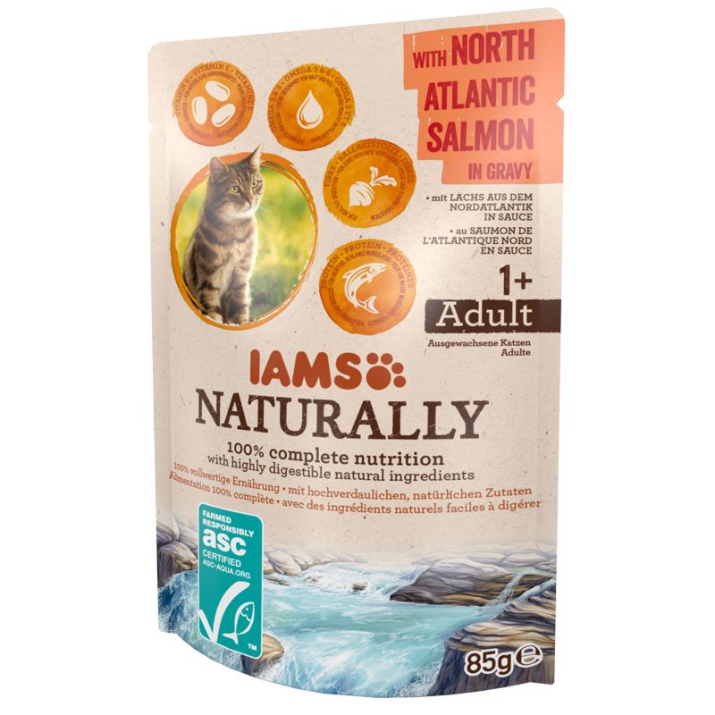 Iams Naturally Cat North Atlantic Salmon konservuotas pašaras katėms, lašiša; 85g