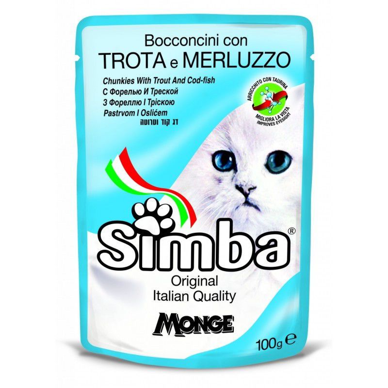 Simba Cat Chunkies Trout&Cod konservuotas pašaras katėms, upėtakis, menkė; 100g