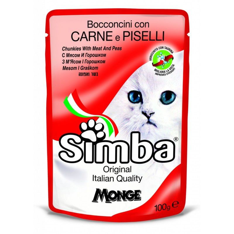 Simba Cat Chunkies Meat&Peas konservuotas pašaras katėms, mėsa, žirniai; 100g