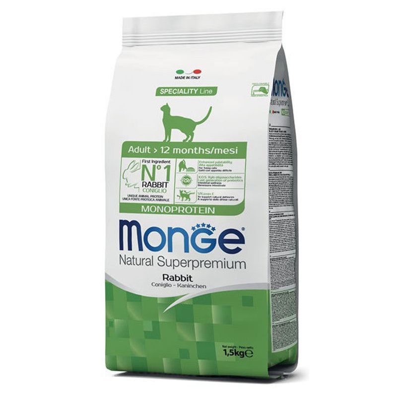 Monge Cat Natural Speciality Monoprotein Rabbit sausas pašaras katėms, triušiena; 1.5kg, 10kg