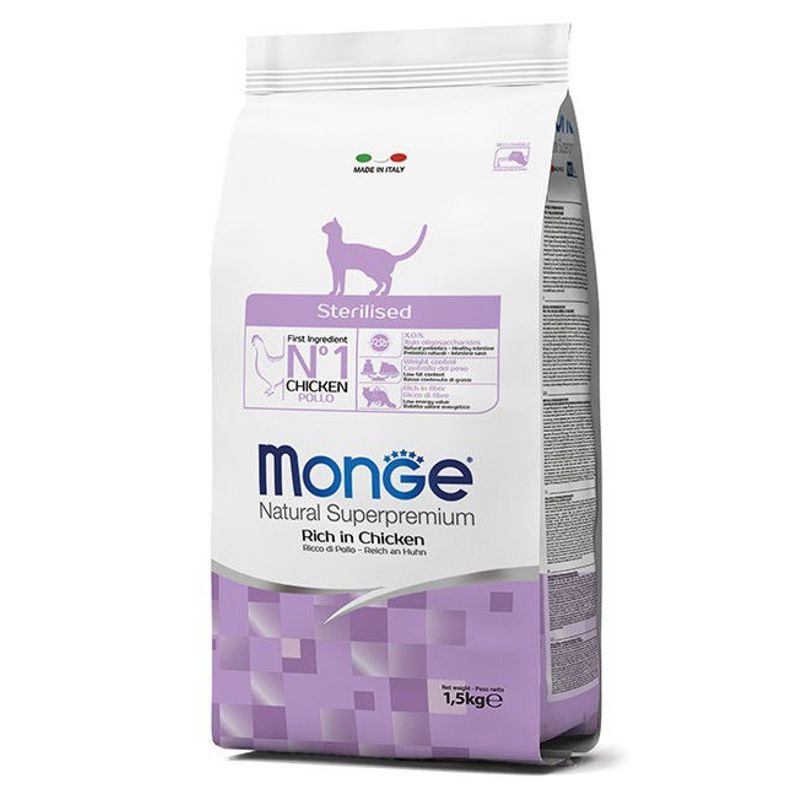 Monge Cat Natural Superpremium Sterilised Chicken sausas pašaras katėms, vištiena; 1.5kg, 10kg