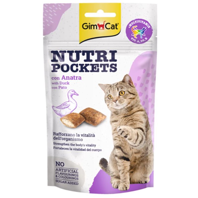 GimCat Nutri Pockets Duck skanėstai katėms, antiena; 60g