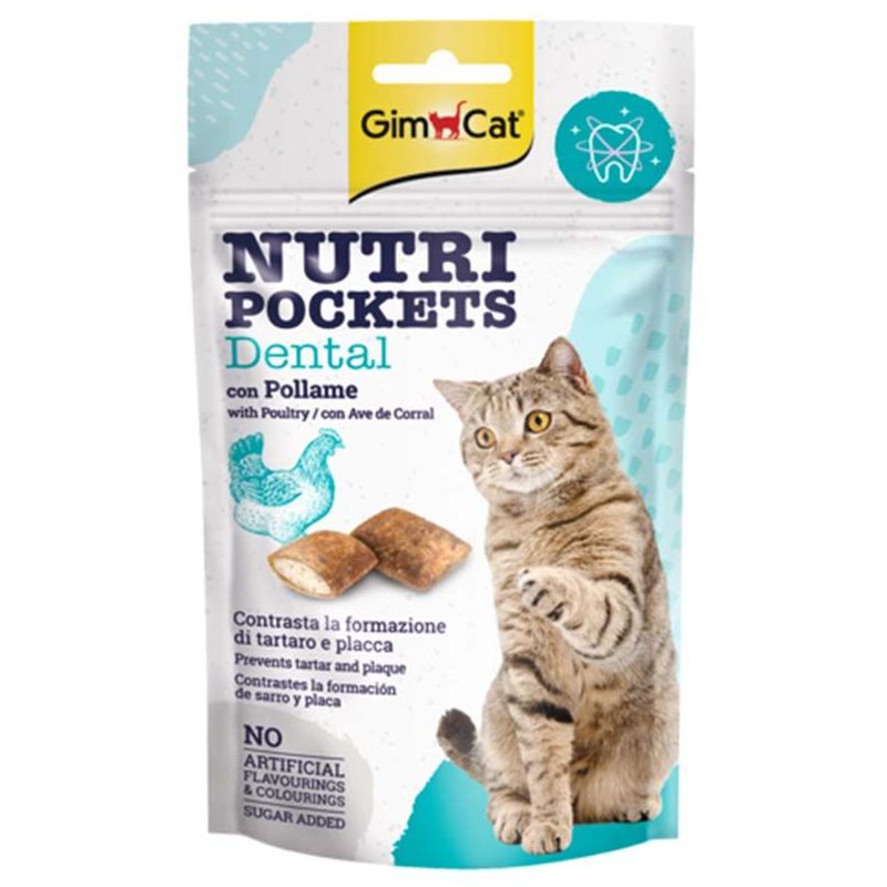 GimCat Nutri Pockets Dental skanėstai katėms, paukštiena; 60g