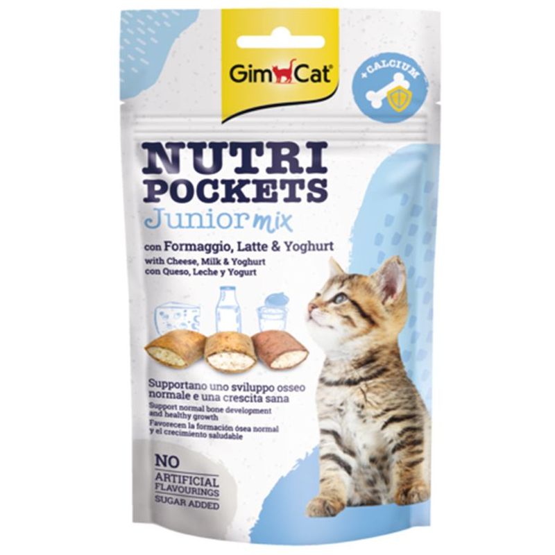 GimCat Nutri Pockets Junior Mix skanėstai kačiukams, sūris, jogurtas, pienas; 60g