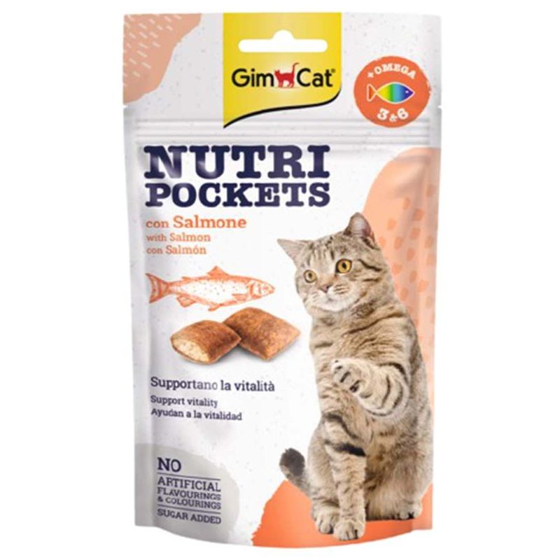 GimCat Nutri Pockets Salmon&Omega skanėstai katėms, lašiša; 60g