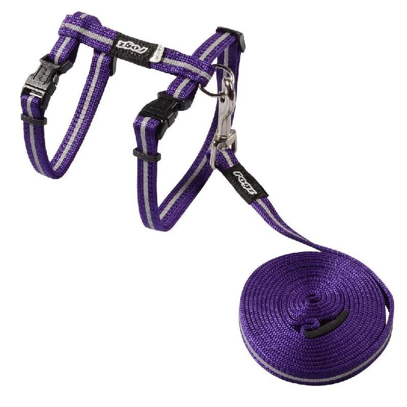 Rogz Alley Cat petnešos Ir pavadėlis katėms, violetinės spalvos; 24-40cm