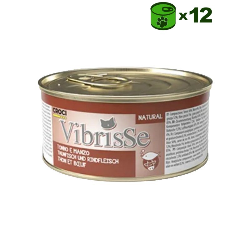 Vibrisse Tonno e Manzo konservuotas pašaras katėms, tunas, jautiena; 12x70g