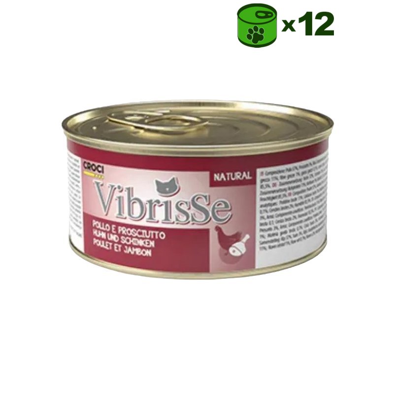 Vibrisse Pollo e Prosciutto konservuotas pašaras katėms, vištiena, kumpis; 12x70g