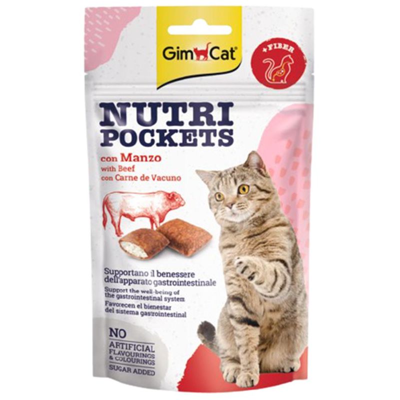 GimCat Nutri Pockets Beef&Malt skanėstai katėms, jautiena; 60g