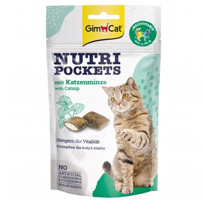 GimCat Nutri Pockets Catnip&Multivitamin skanėstai katėms, katžolė; 60g