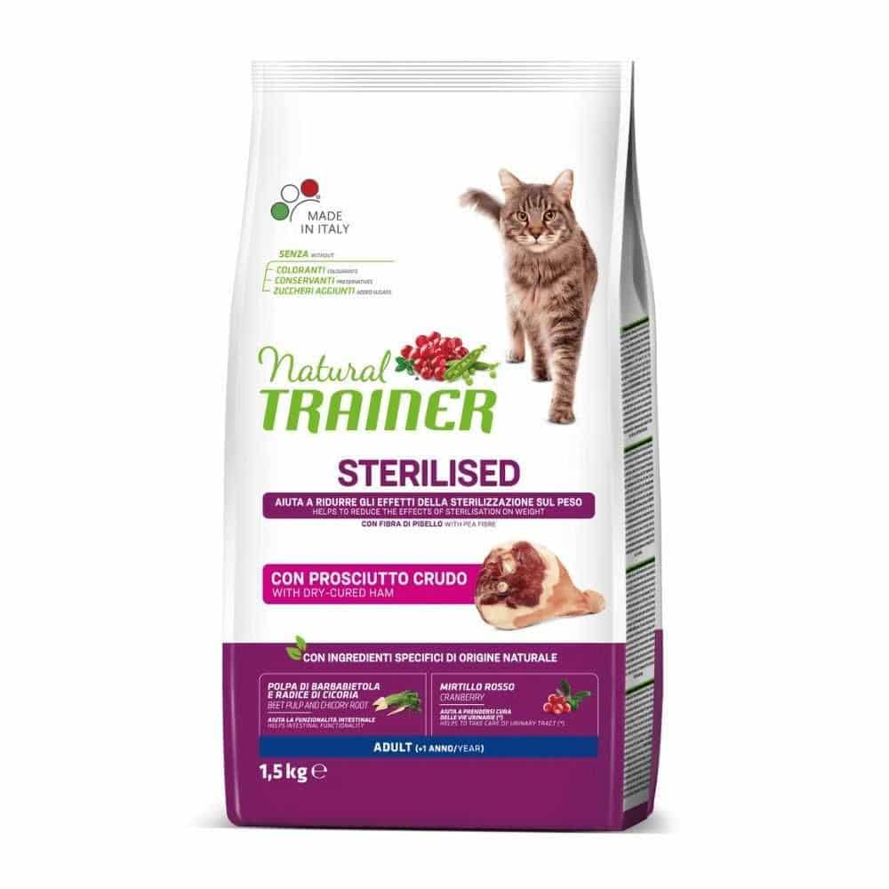 TRAINER NATURAL CAT ADULT sausas maistas sterilizuotoms katėms su kumpiu - Produkto Svoris 1.5kg