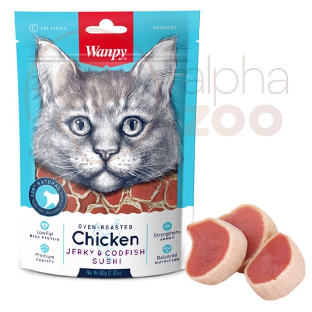 Wanpy Chicken Jerky & Codfish Sushi for Cat skanėstas katėms, 80g