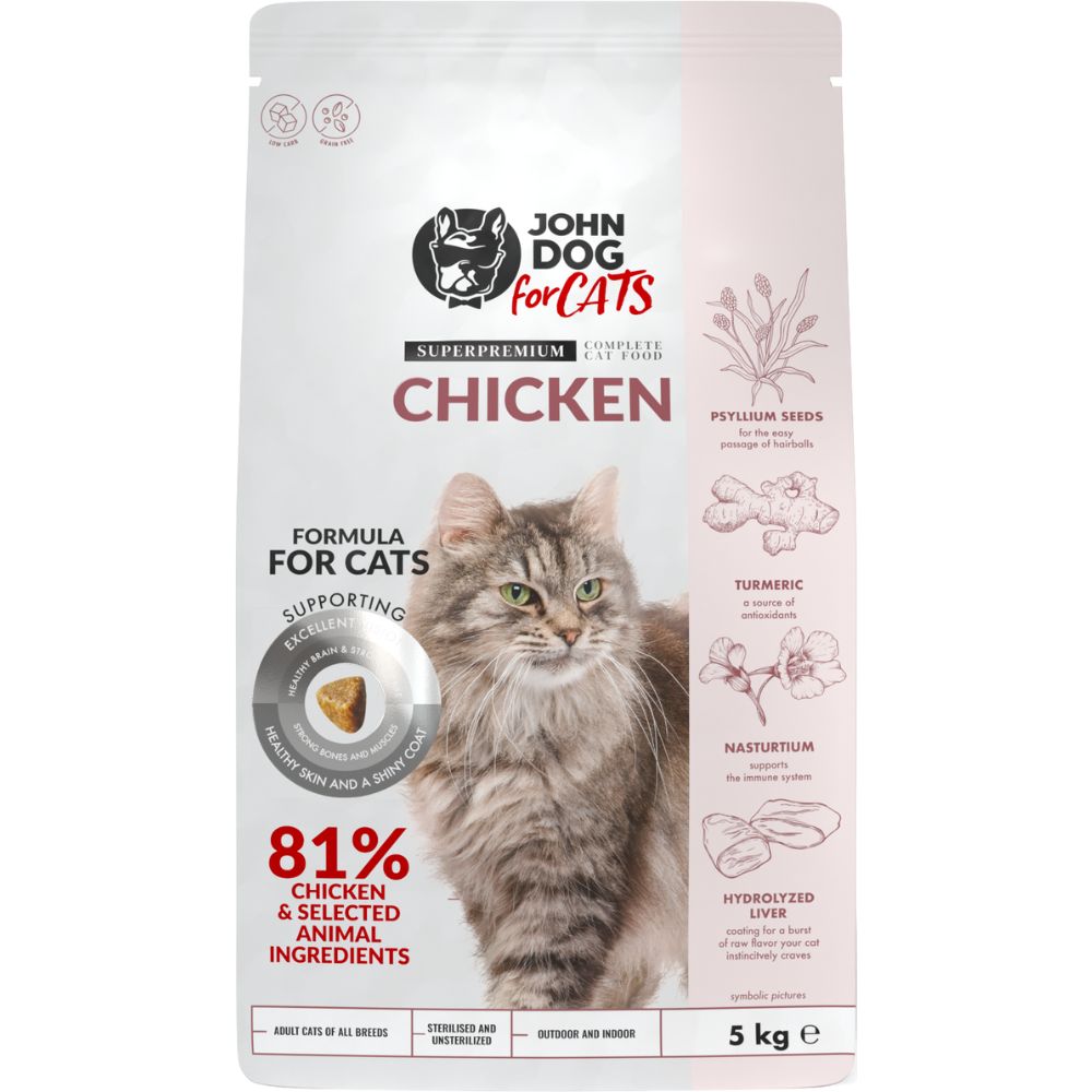 JOHN DOG FOR CATS CHICKEN sausas maistas katėms su vištiena - Produkto Svoris 1.5kg