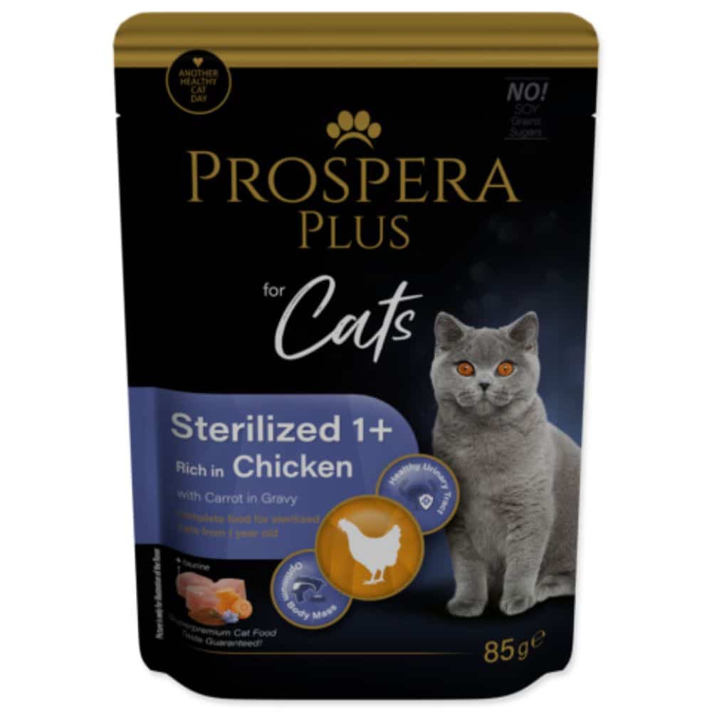 Prospera Plus Cat Sterilised 1+ Chicken konservai sterilizuotoms katėms su vištiena nuo 1 metų, 85g