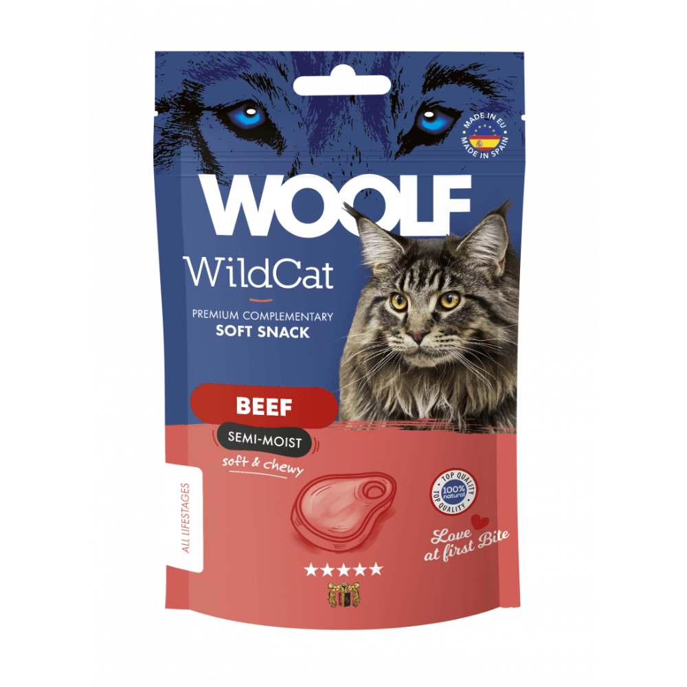 Woof Wildcat Snack Beef skanėstas katėms su jautiena, 50g