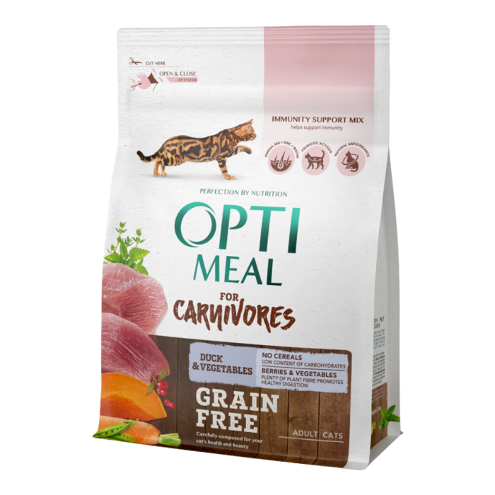 OPTIMEAL™ Visavertis begrūdis pašaras suaugusioms katėms - antiena su daržovėmis, 4 kg