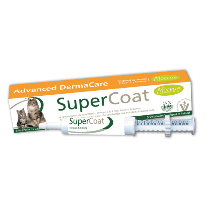 Mervue SuperCoat papildai katėms ir kačiukams, padedantys palaikyti sveiką odą ir kailį, 30 ml