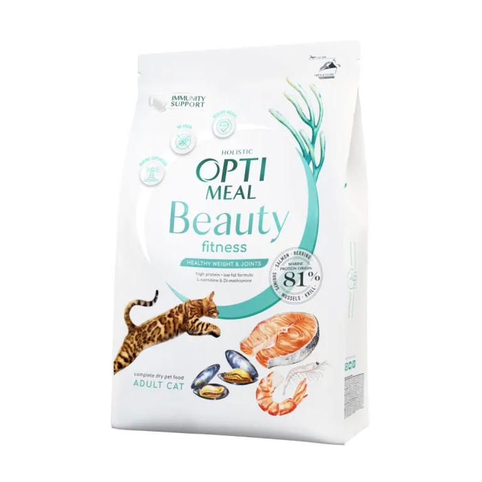 OPTIMEAL™ Beauty Fitness Sveikas svoris. Begrūdis Visavertis pašaras visų veislių katėms, 1,5 kg