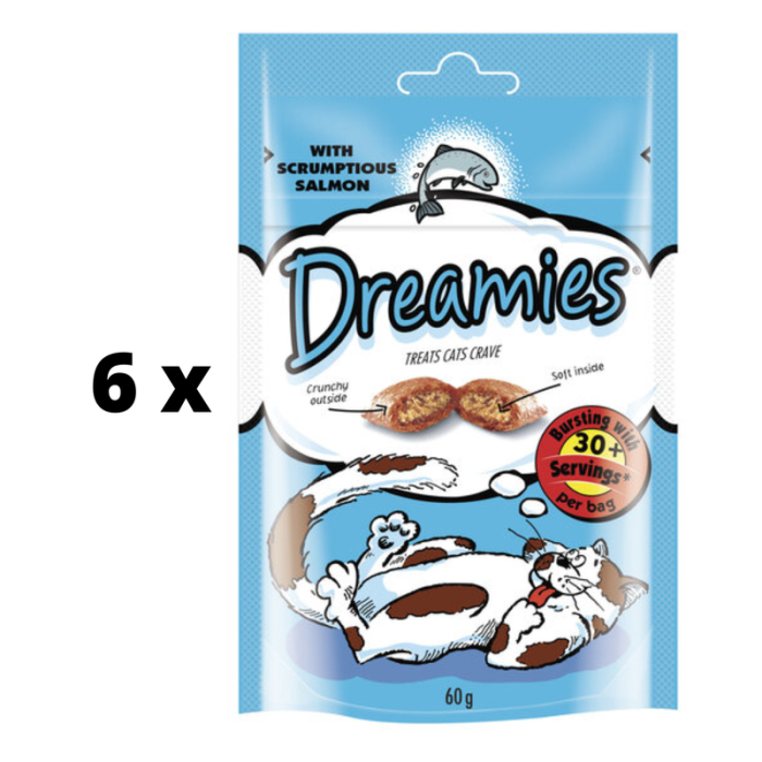 Skanėstai katėms DREAMIES, su lašiša, 60 g x 6 vnt. pakuotė