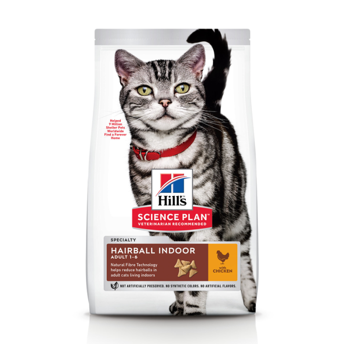 Hill's Science Plan Hairball Indoor Adult Chicken sausas maistas katėms nuo plaukų kamuoliukų susidarymo, 3 kg