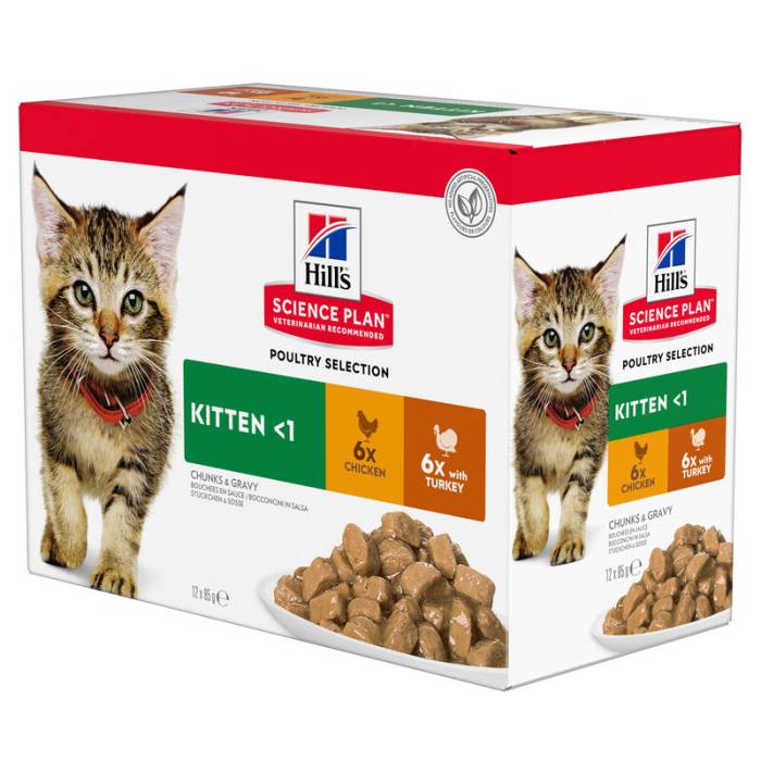 Hill's Science Plan Feline Kitten Multipack drėgnas maistas kačiukams su vištiena ir kalakutiena, 85 g