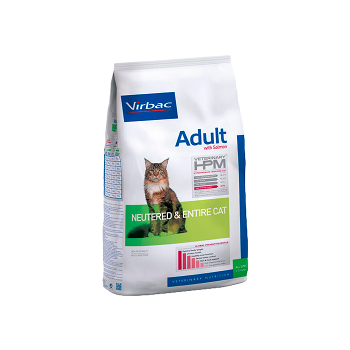 Virbac Veterinary HPM Adult Salmon Neutered - Entire Cat sterilizuotoms ir nesterilizuotoms katėms, 1,5 kg