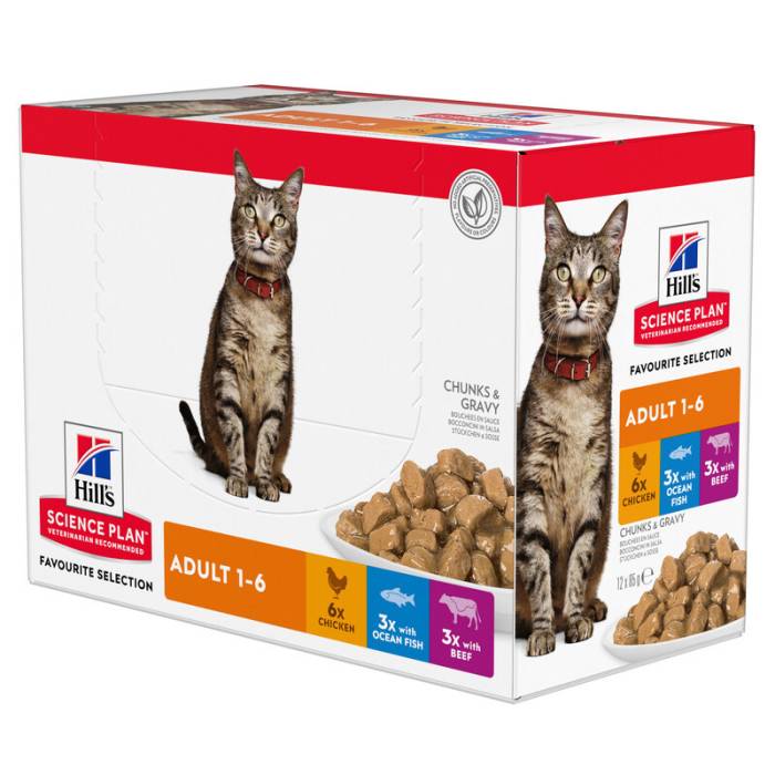 Hill's Science Plan Feline Adult Multipack Chicken, Ocean Fish, Beef drėgnas maistas katėms su vištiena, žuvimi, jautiena, 85 g