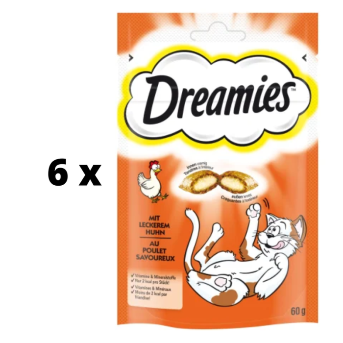 Skanėstai katėms DREAMIES, su vištiena, 60 g x 6 vnt. pakuotė