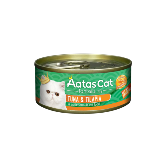 Aatas Cat Tantalizing Tuna-Tilapia begrūdis, drėgnas maistas katėms, 80 g