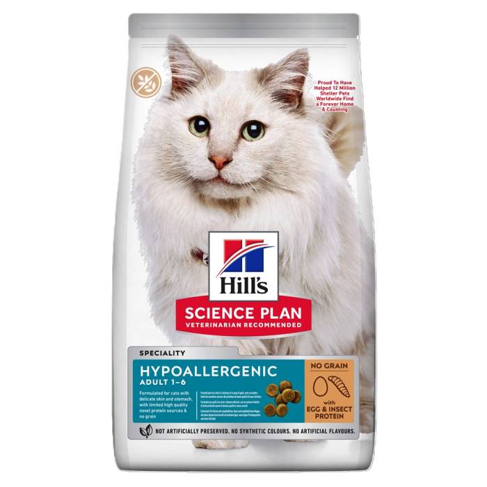 Hill's Science Plan Feline Adult Hypoalergenic sausas maistas alergiškoms katėms su kiaušiniais ir vabzdžiais, 7 kg