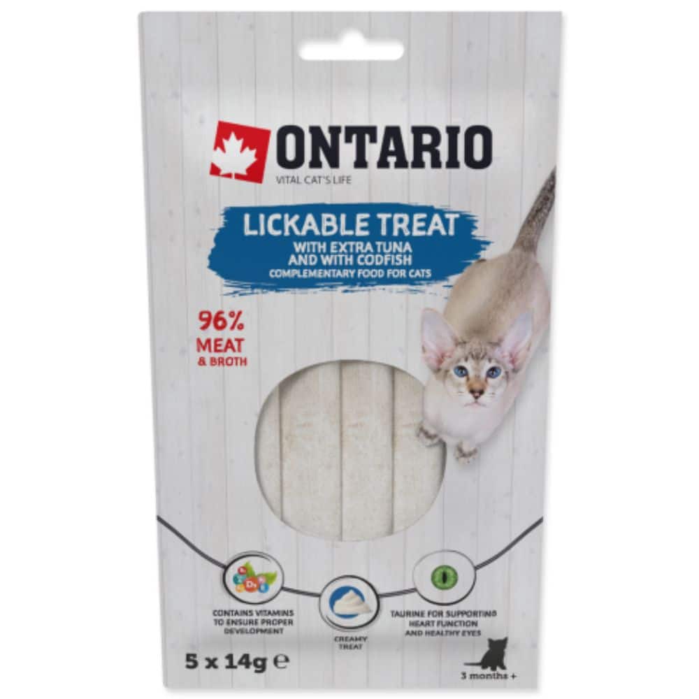 ONTARIO Lickable treat Tuna and Codfish 5x14g laižomas skanėstas katėms