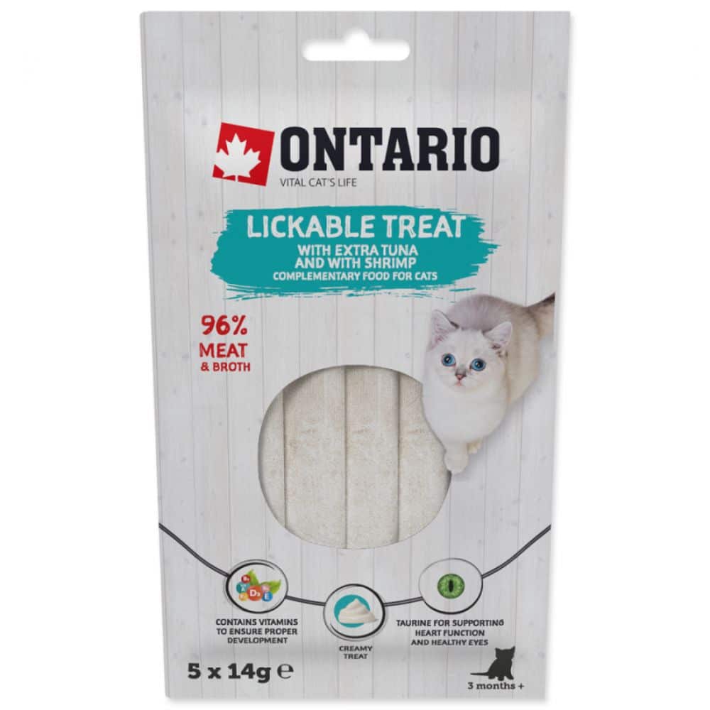 ONTARIO Lickable treat Tuna and Shrimp 5x14g laižomas skanėstas katėms