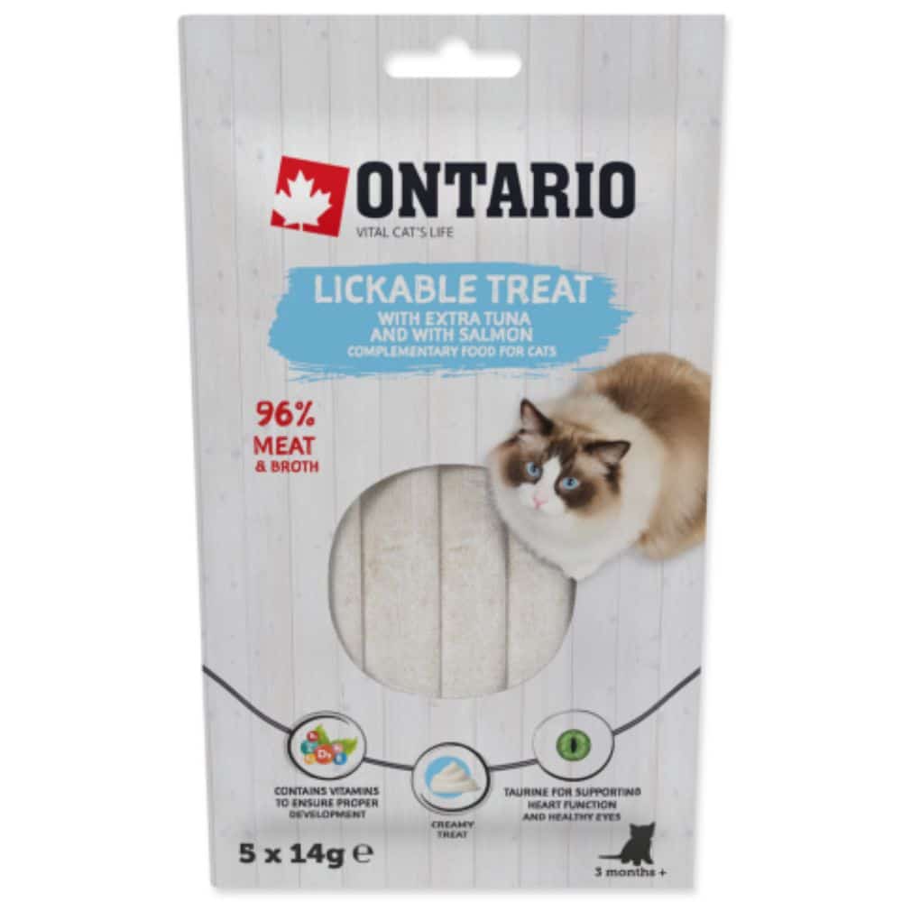 ONTARIO Lickable treat Tuna + Salmon 5x14g laižomas skanėstas katėms