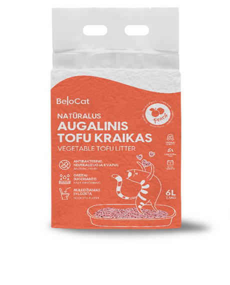 Tofu kraikas katėms persikų kvapo, 6 l